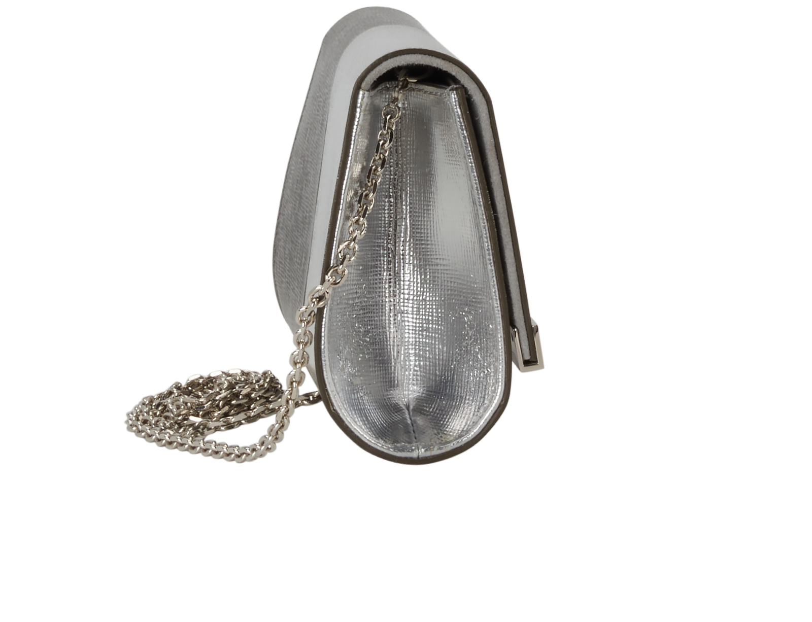 Mirror-Effect Rush Clutch, &pound;320, Handbags, Grey, Leather, Side view